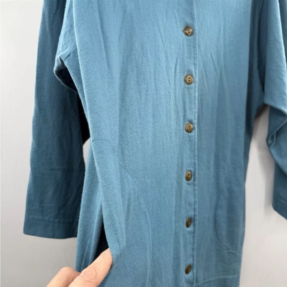 Vintage Mishi 100% Cotton Teal Long Lightweight Cardigan Sweater Pockets Medium - Picture 13 of 13